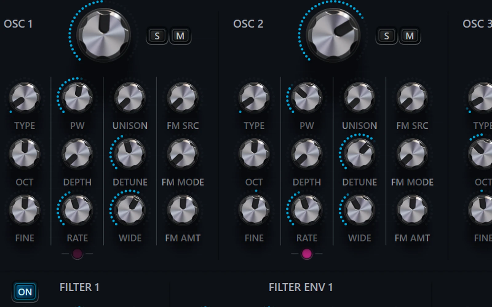 Close-up of Seth’s new three-dimensional knobs and illuminated scales.